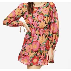 NEW Billabong Size 5 Heaven Sent Pink Floral Open Back Ruffle Cotton Mini Dress